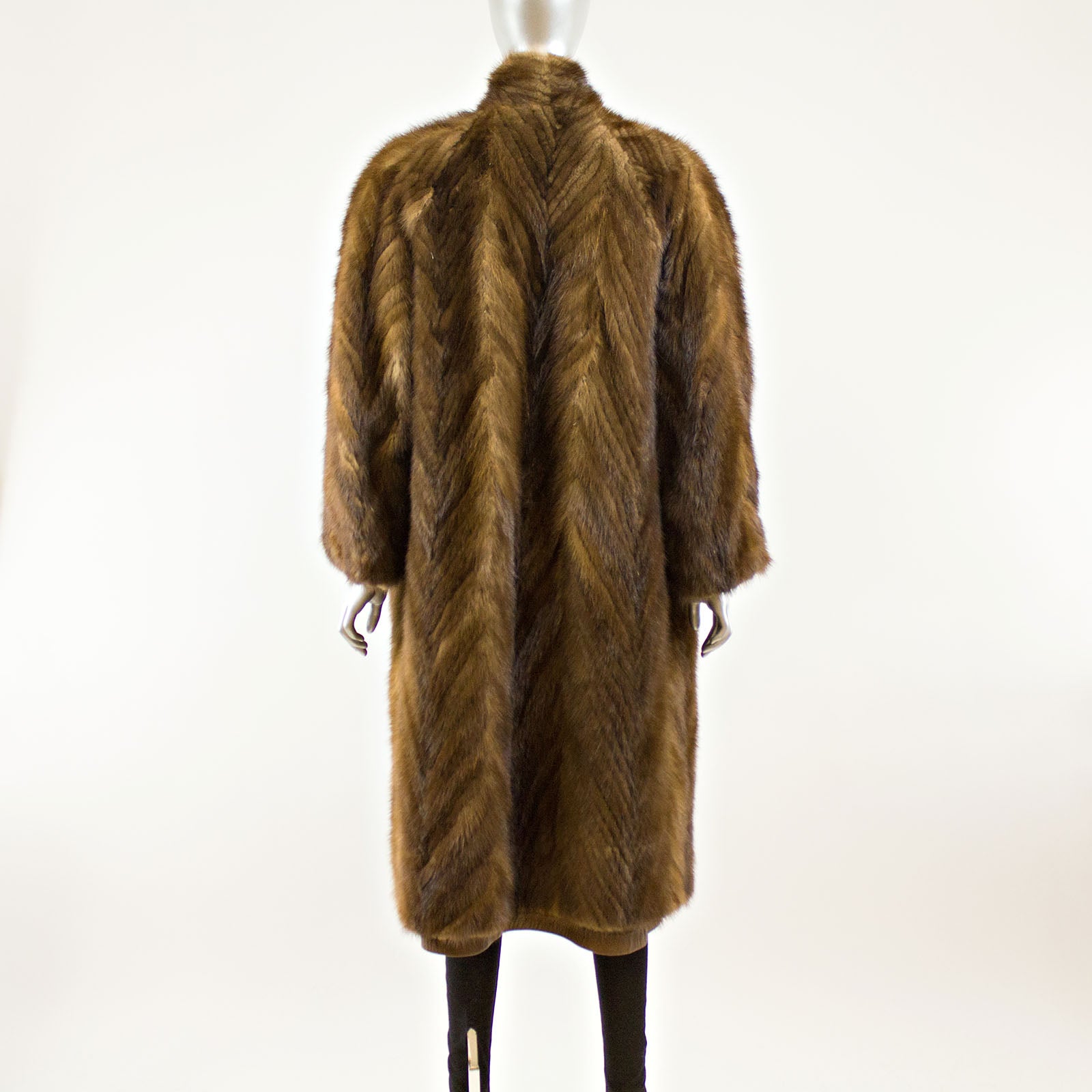Brown V-Cut Corded Mink Coat Reversible to Leather - Size L