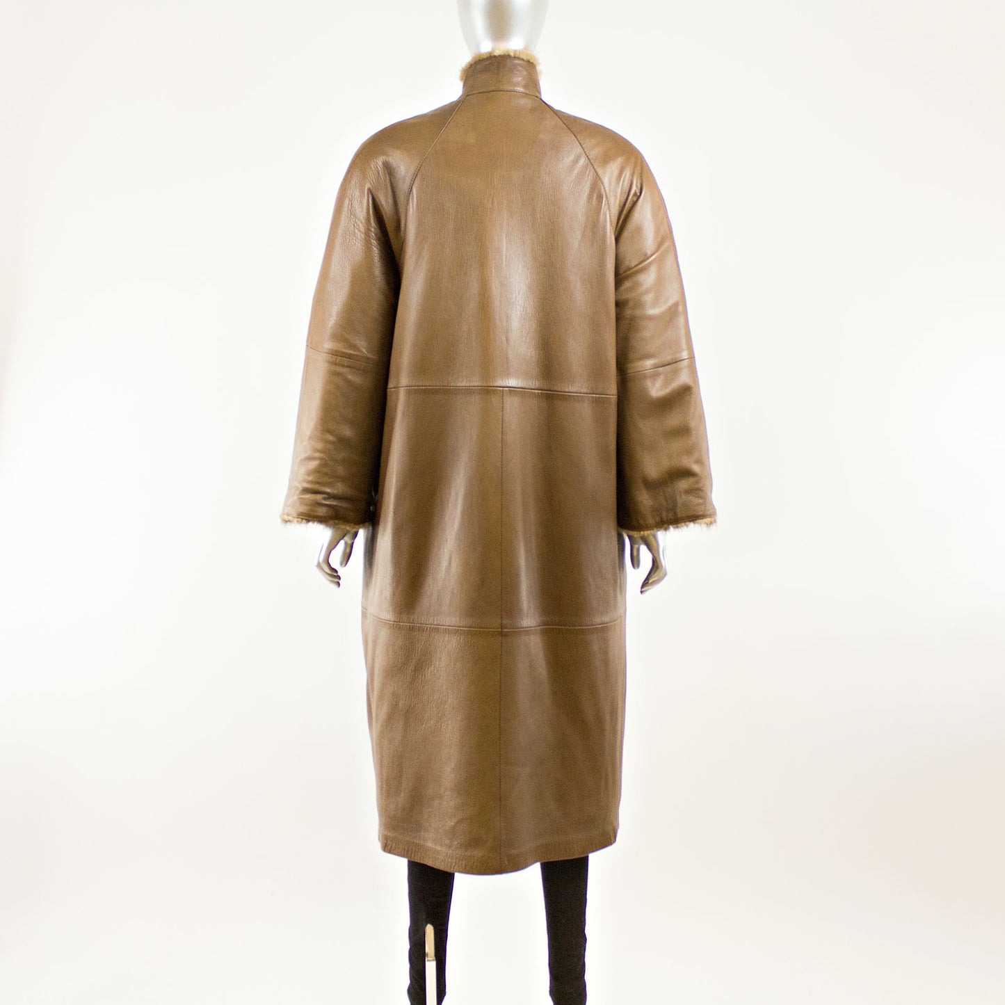 Brown V-Cut Corded Mink Coat Reversible to Leather - Size L