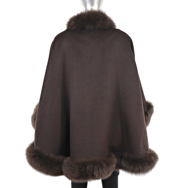 Brown Cashmere Cape with Fox Trim- Size Free
