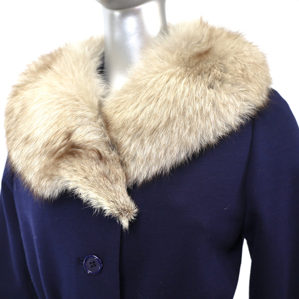 Dark Blue Cloth Coat with Fox Collar- Size S