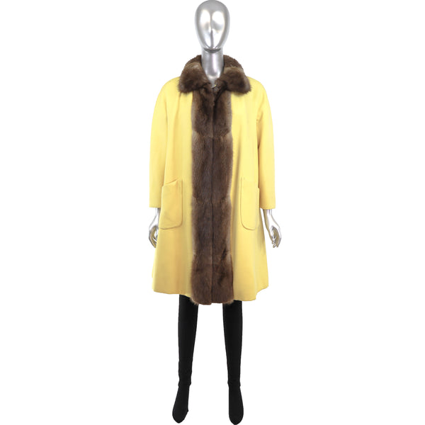 Yellow Cloth Coat with Muskrat Trim- Size M