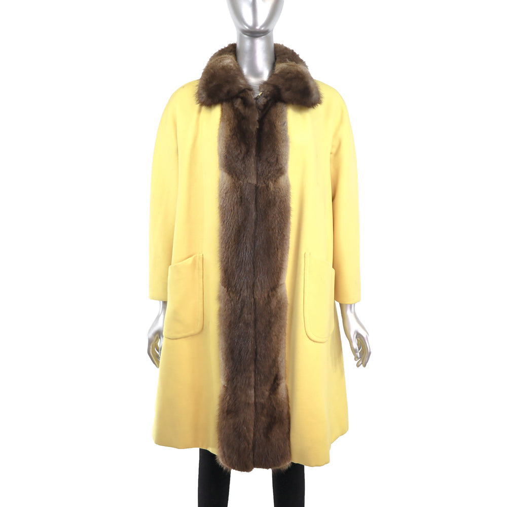 Yellow Cloth Coat with Muskrat Trim- Size M