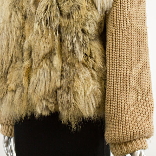 Coyote with Fox Trim Jacket Zip Off Sleeves- Size S (Vintage Furs)
