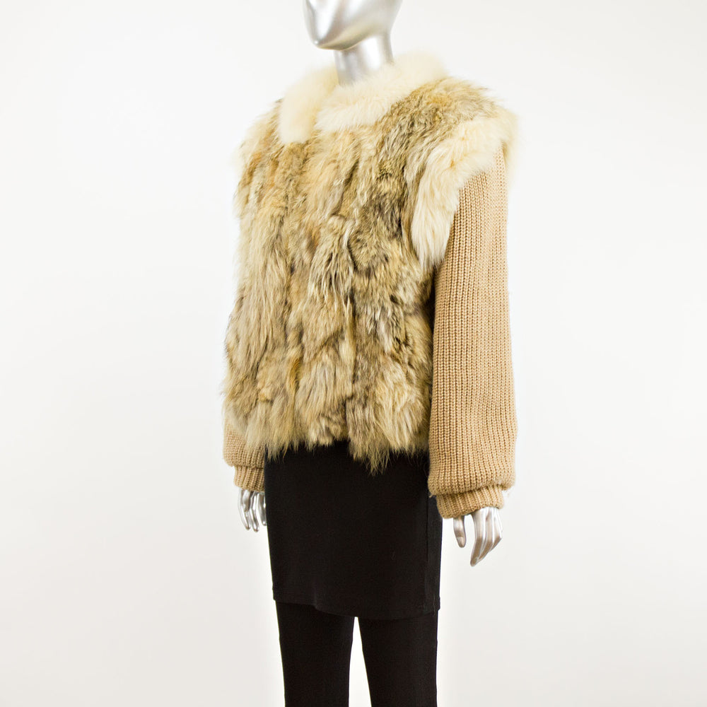 Coyote with Fox Trim Jacket Zip Off Sleeves- Size S (Vintage Furs)