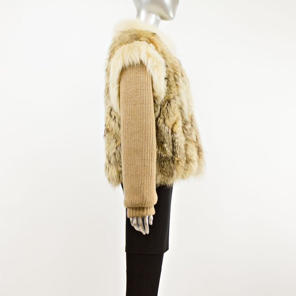 Coyote with Fox Trim Jacket Zip Off Sleeves- Size S (Vintage Furs)