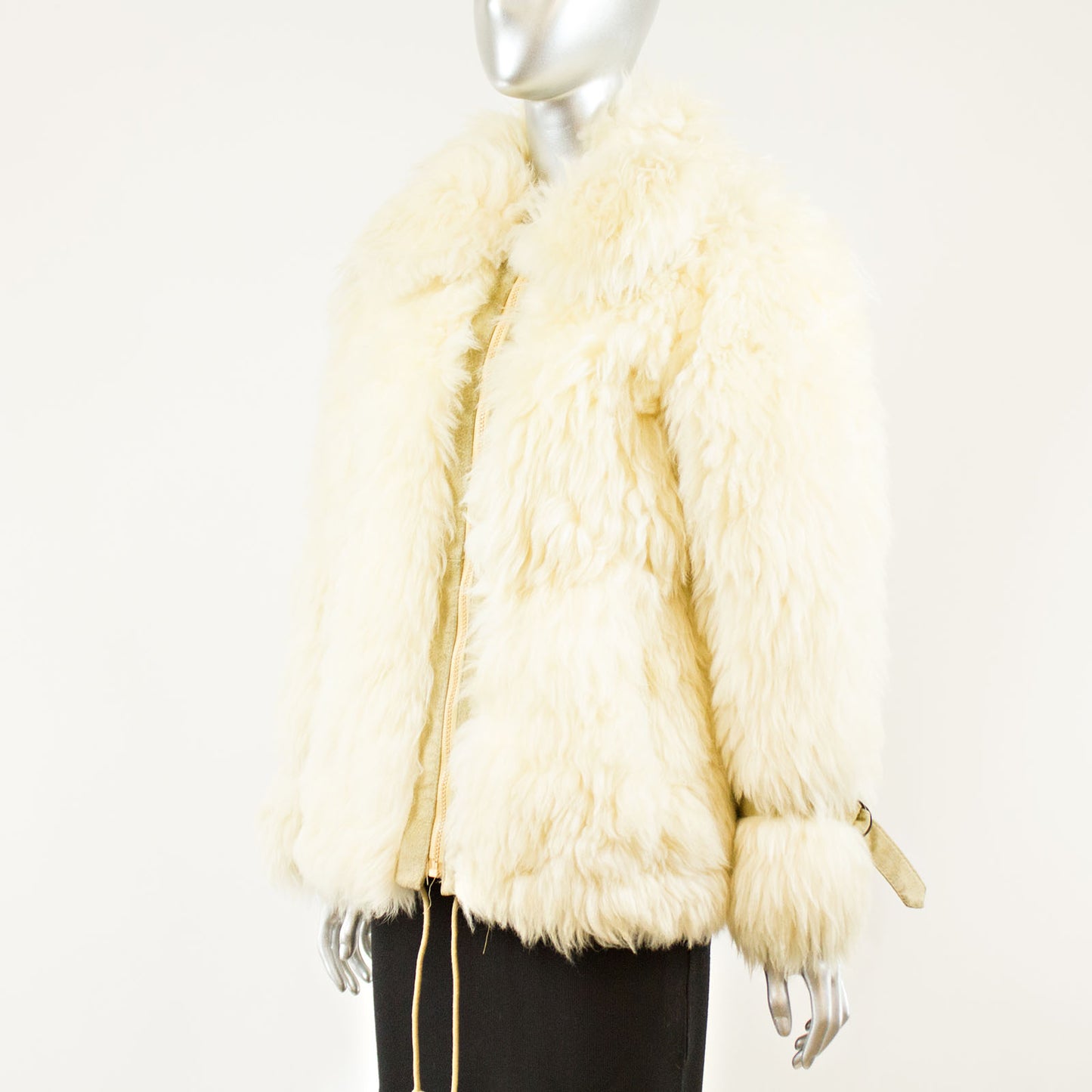 Cream Mongolian Lamb Jacket - Size M