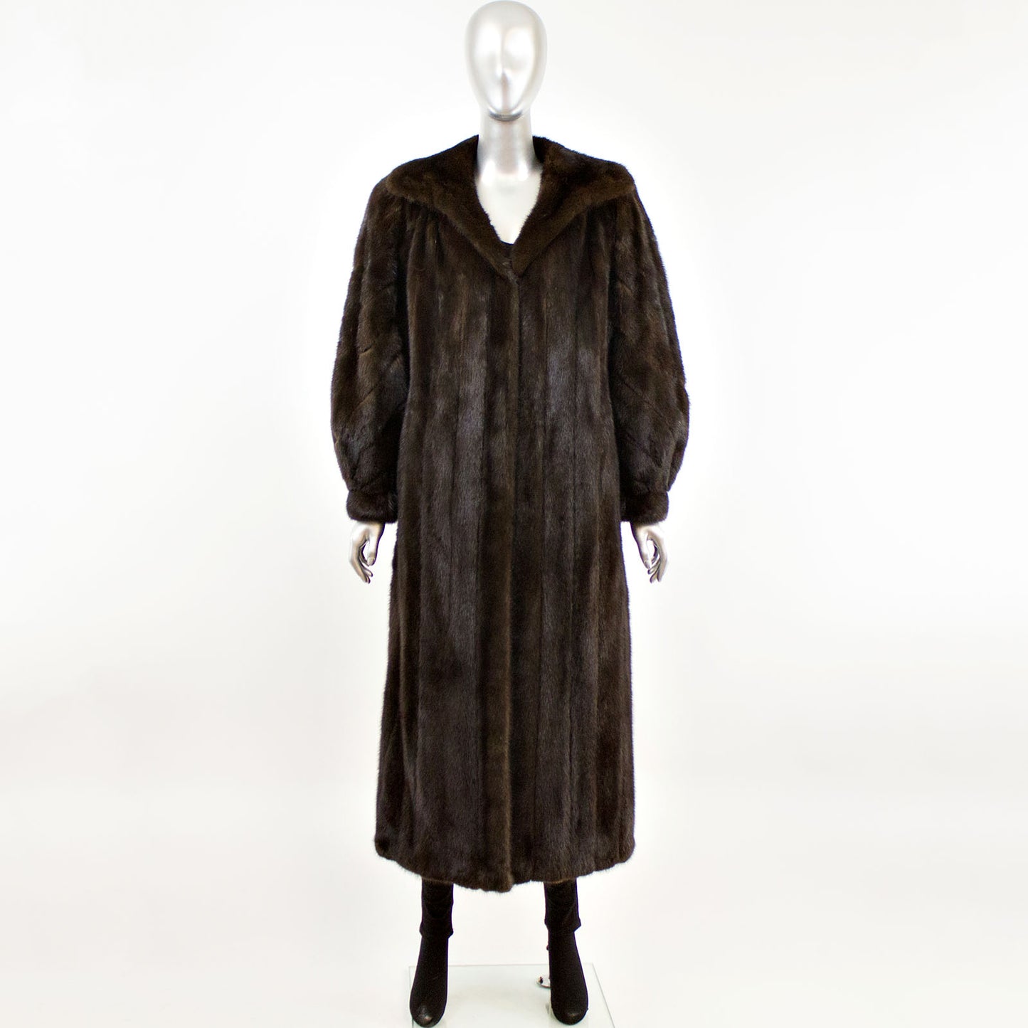 Dark Mahogany Mink Coat with Diagonal Bracelet Cuffs- Size L