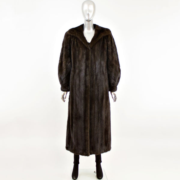 Dark Mahogany Mink Coat with Diagonal Bracelet Cuffs- Size L-XL (Vintage Furs)