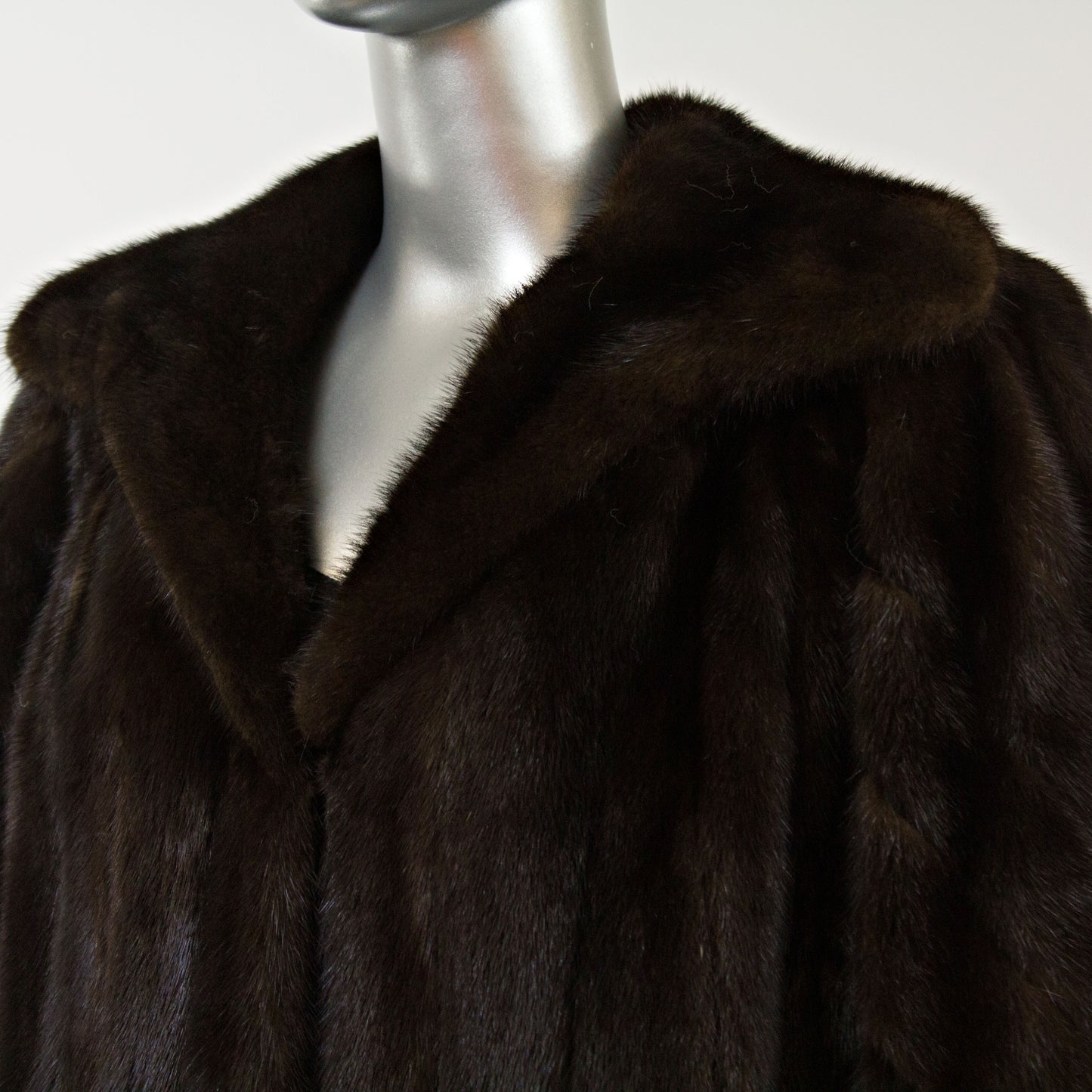 Dark Mahogany Mink Coat with Diagonal Bracelet Cuffs- Size L