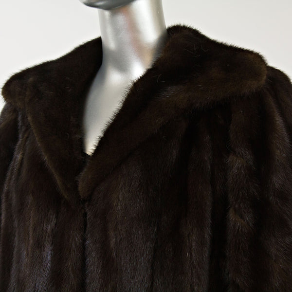 Dark Mahogany Mink Coat with Diagonal Bracelet Cuffs- Size L-XL (Vintage Furs)