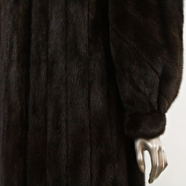 Dark Mahogany Mink Coat with Diagonal Bracelet Cuffs- Size L-XL (Vintage Furs)