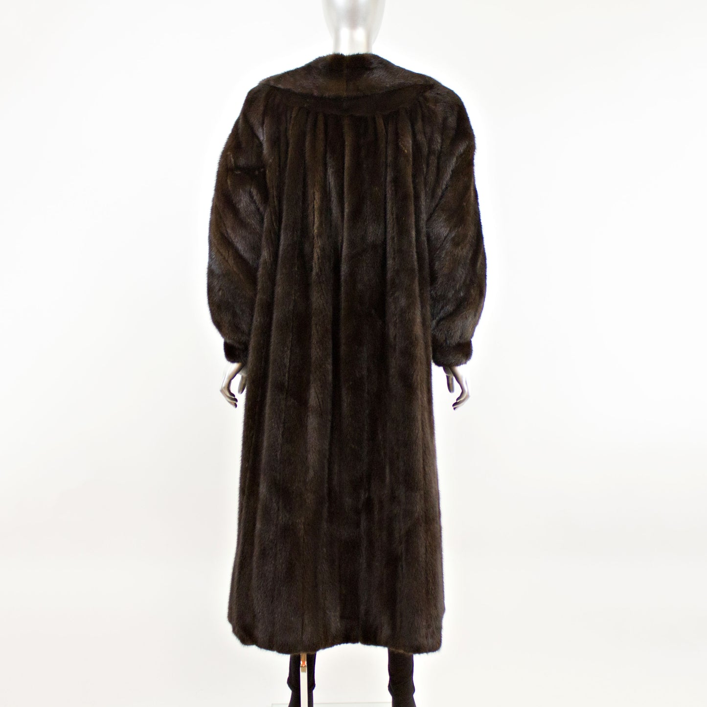 Dark Mahogany Mink Coat with Diagonal Bracelet Cuffs- Size L