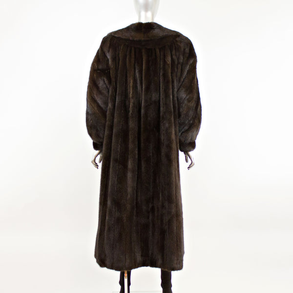 Dark Mahogany Mink Coat with Diagonal Bracelet Cuffs- Size L-XL (Vintage Furs)