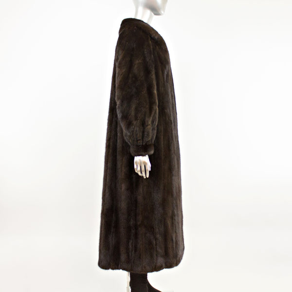 Dark Mahogany Mink Coat with Diagonal Bracelet Cuffs- Size L-XL (Vintage Furs)