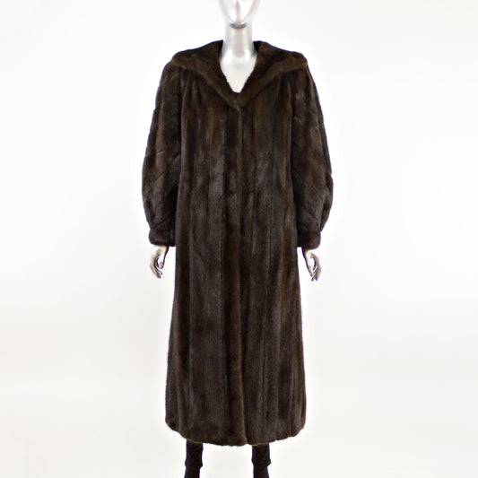 Dark Brown Mink Coat with Diagonal Bracelet Cuffs- Size L
