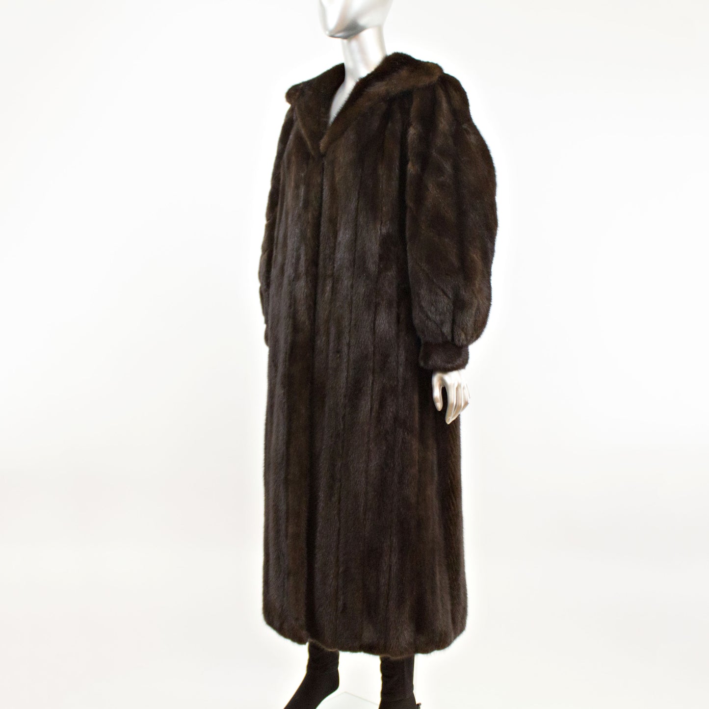Dark Mahogany Mink Coat with Diagonal Bracelet Cuffs- Size L