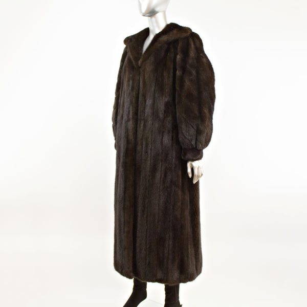 Dark Mahogany Mink Coat with Diagonal Bracelet Cuffs- Size L-XL (Vintage Furs)