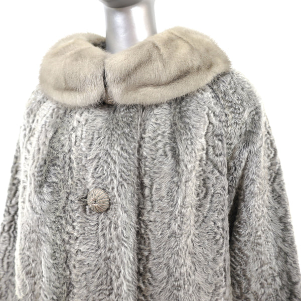 Faux Lamb Coat with Mink Collar- Size M