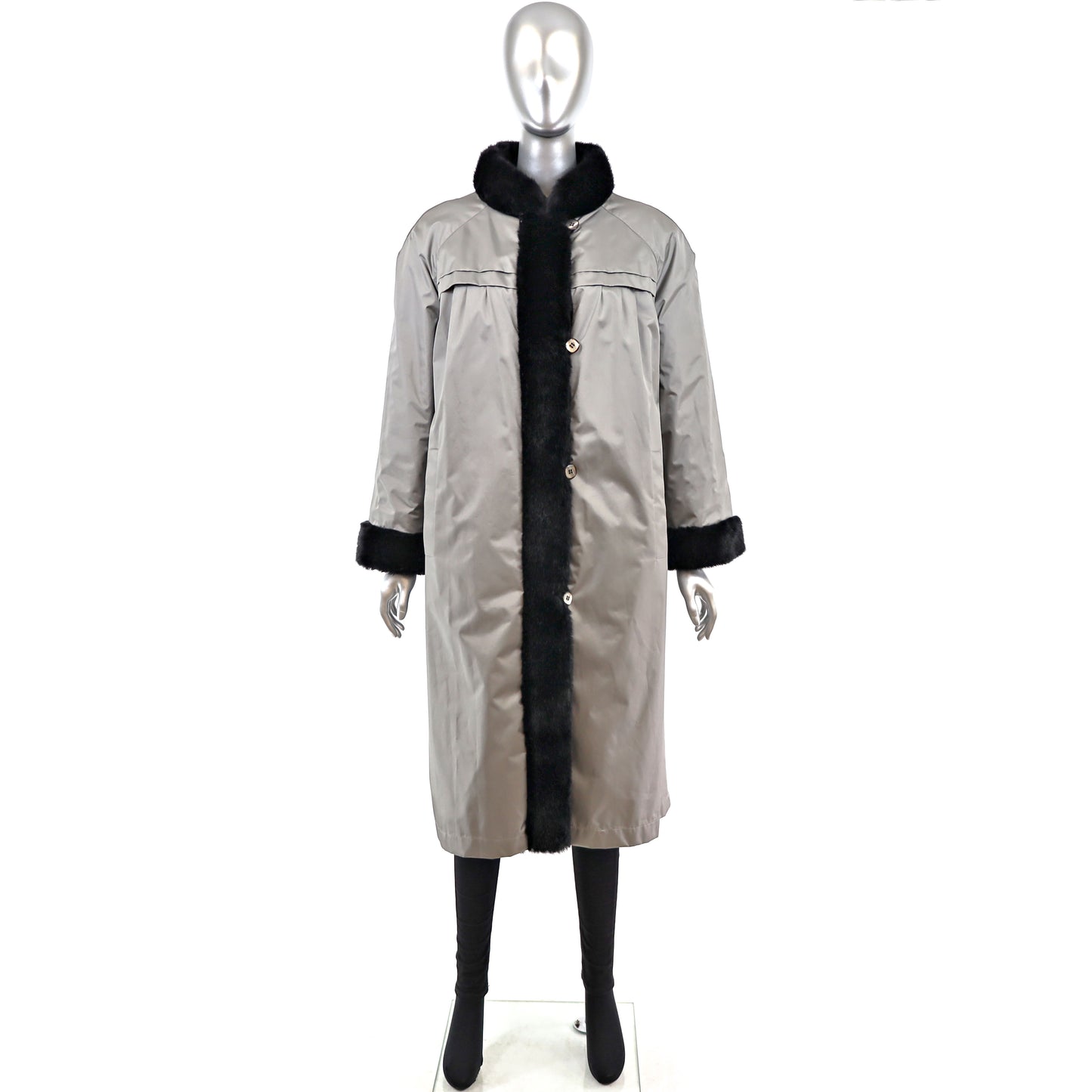 Faux Fur Coat Reversible to Taffeta- Size XL