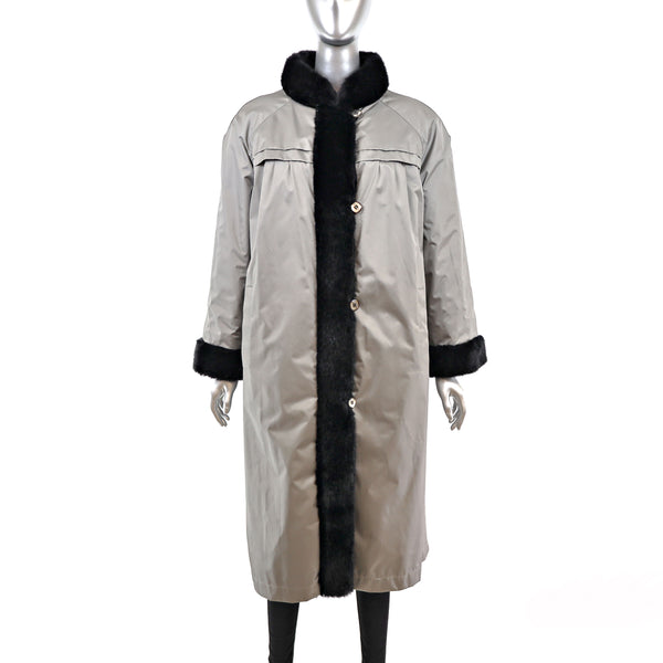 Faux Fur Coat Reversible to Taffeta- Size XL
