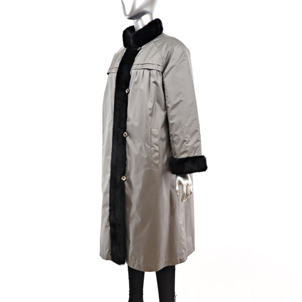 Faux Fur Coat Reversible to Taffeta- Size XL