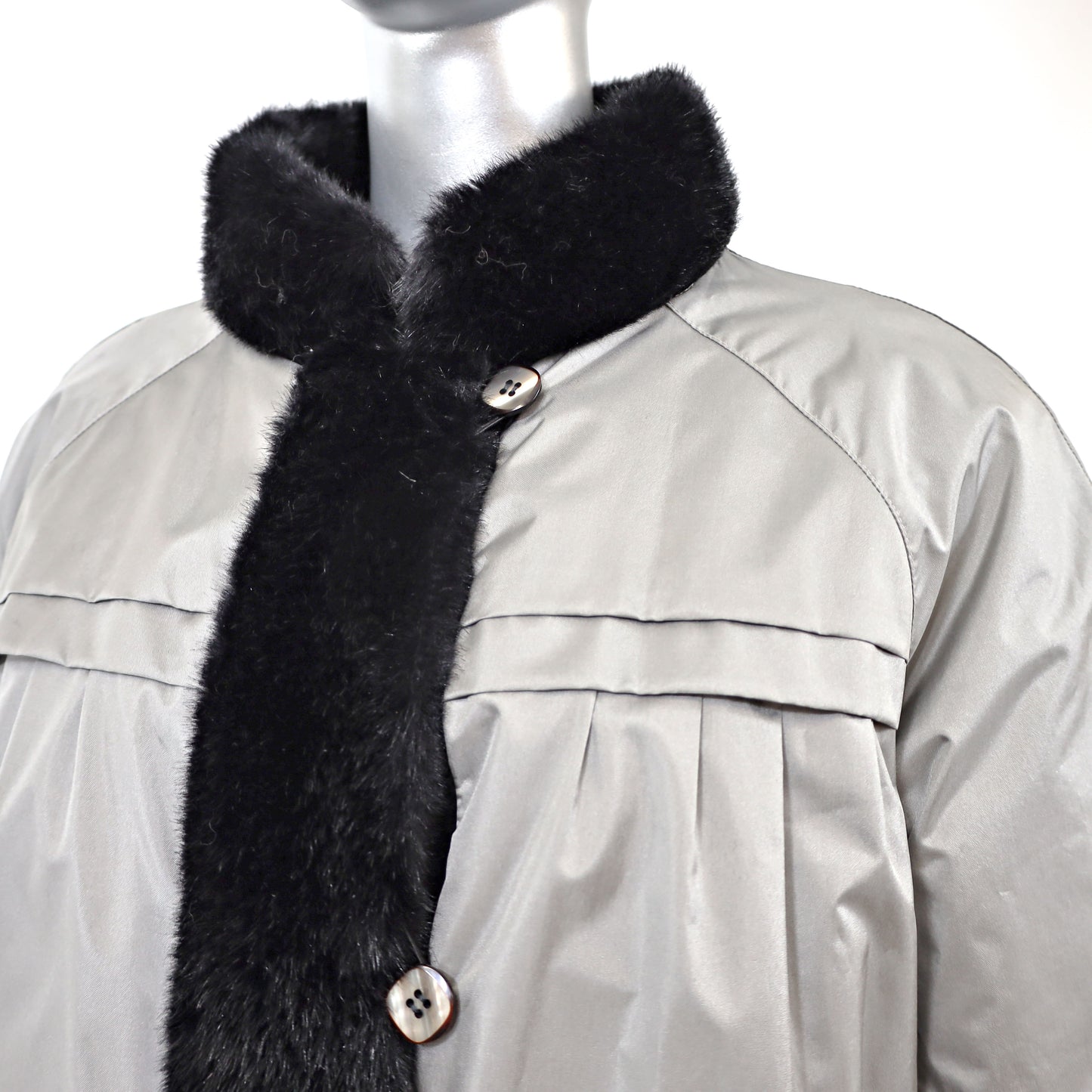 Faux Fur Coat Reversible to Taffeta- Size XL