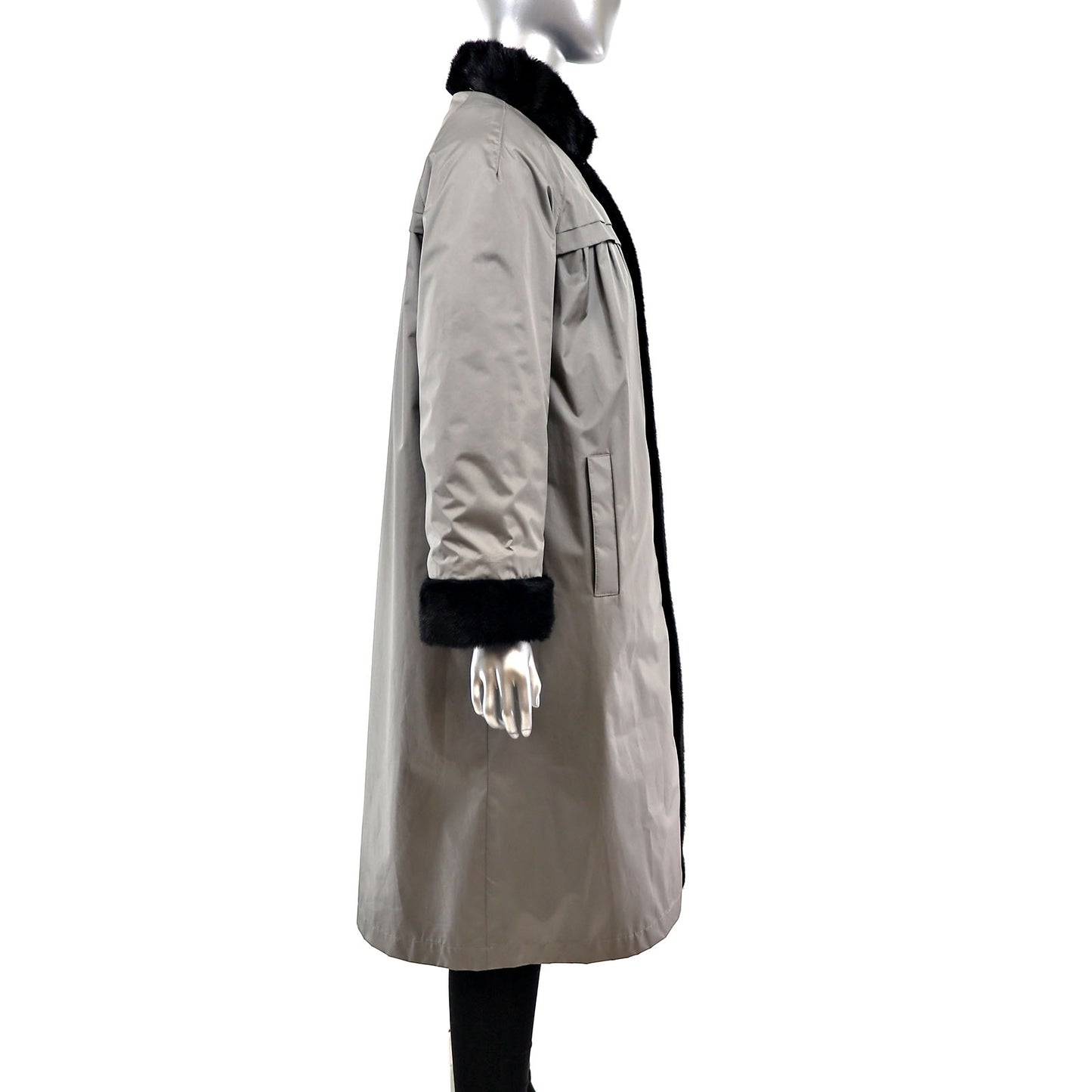 Faux Fur Coat Reversible to Taffeta- Size XL