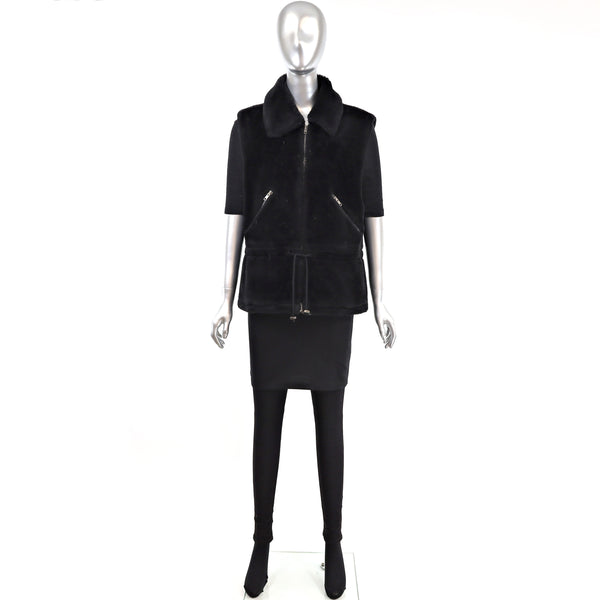 Black Zip Up Faux Fur Vest- Size M