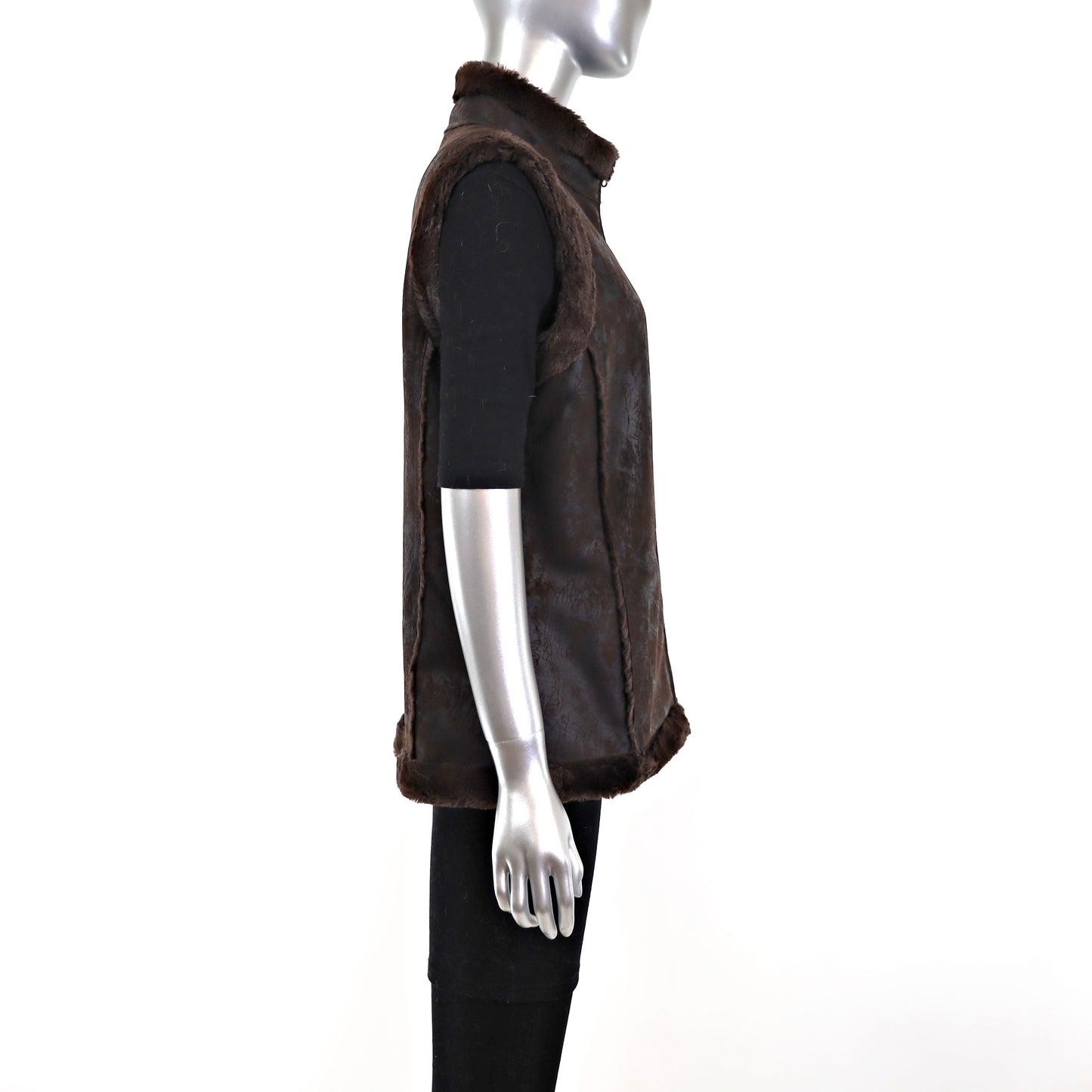 Brown Faux Fur Reversible Vest- Size S
