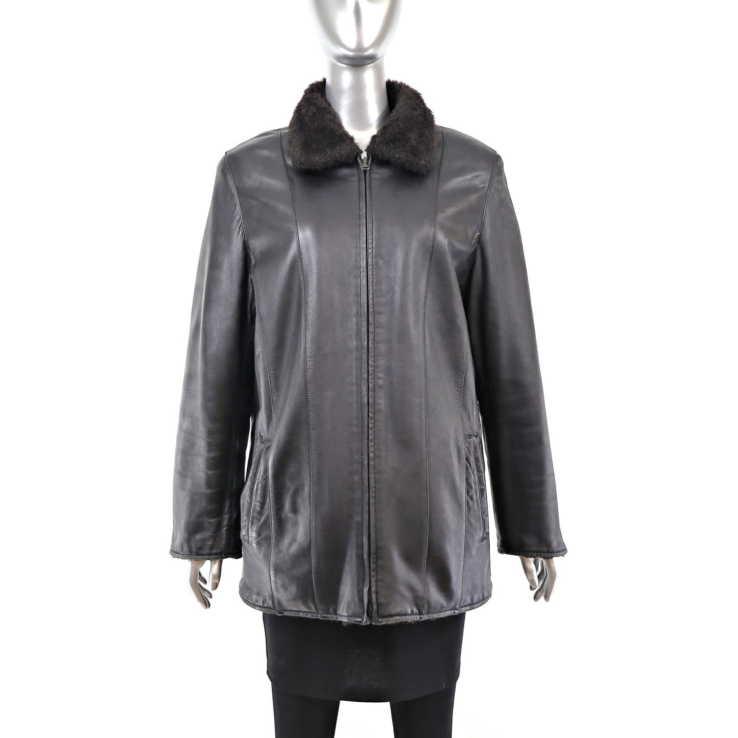 Faux Fur Jacket Reversible to Leather- Size M