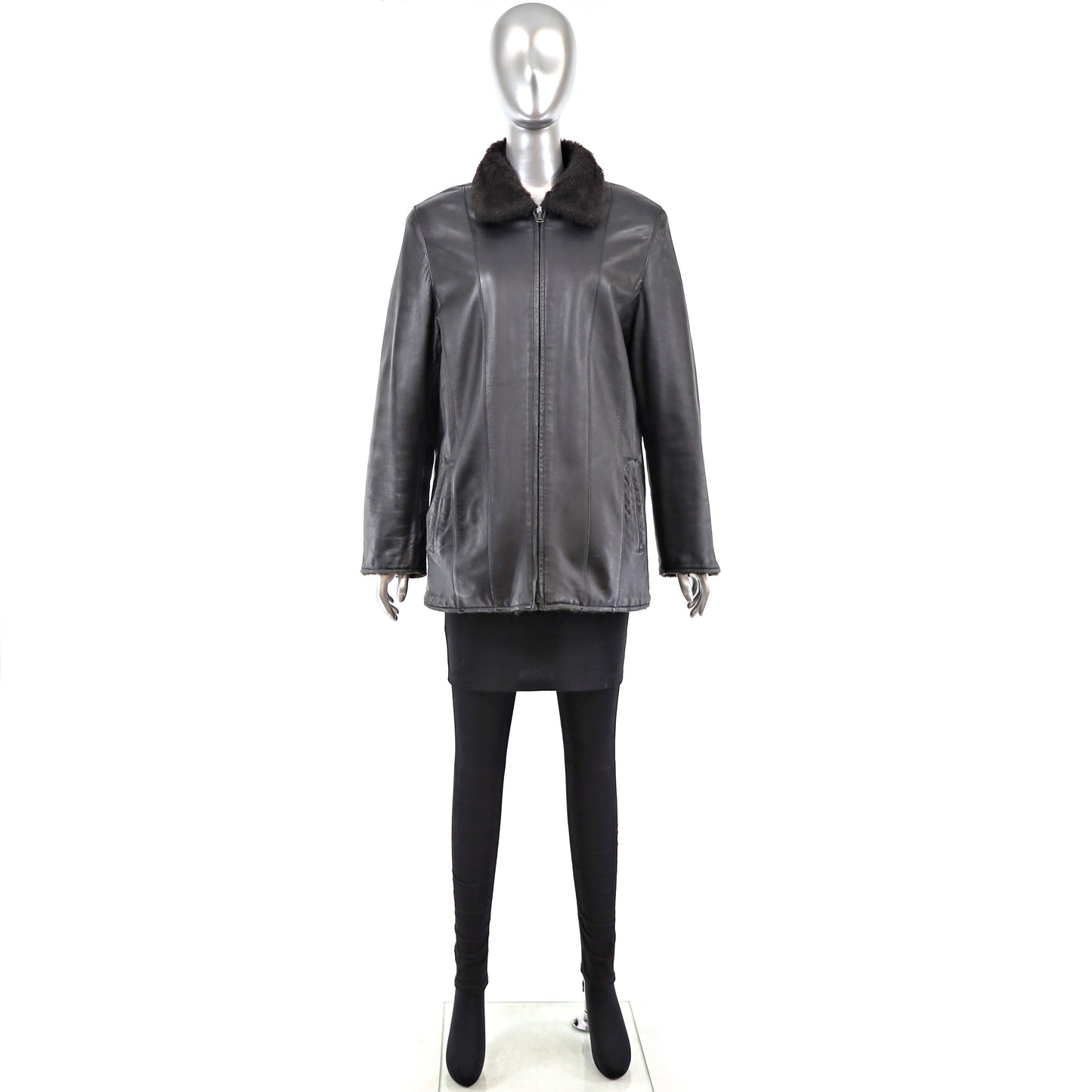 Faux Fur Jacket Reversible to Leather- Size M
