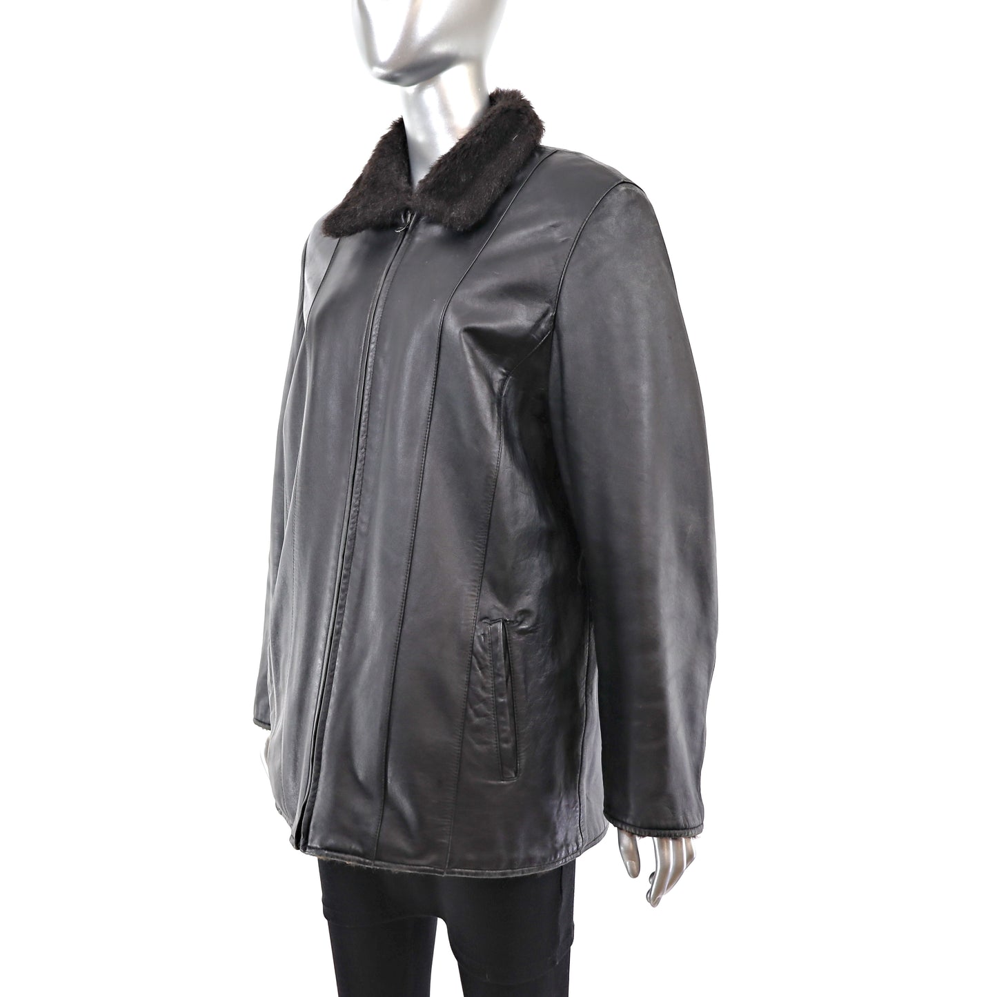 Faux Fur Jacket Reversible to Leather- Size M