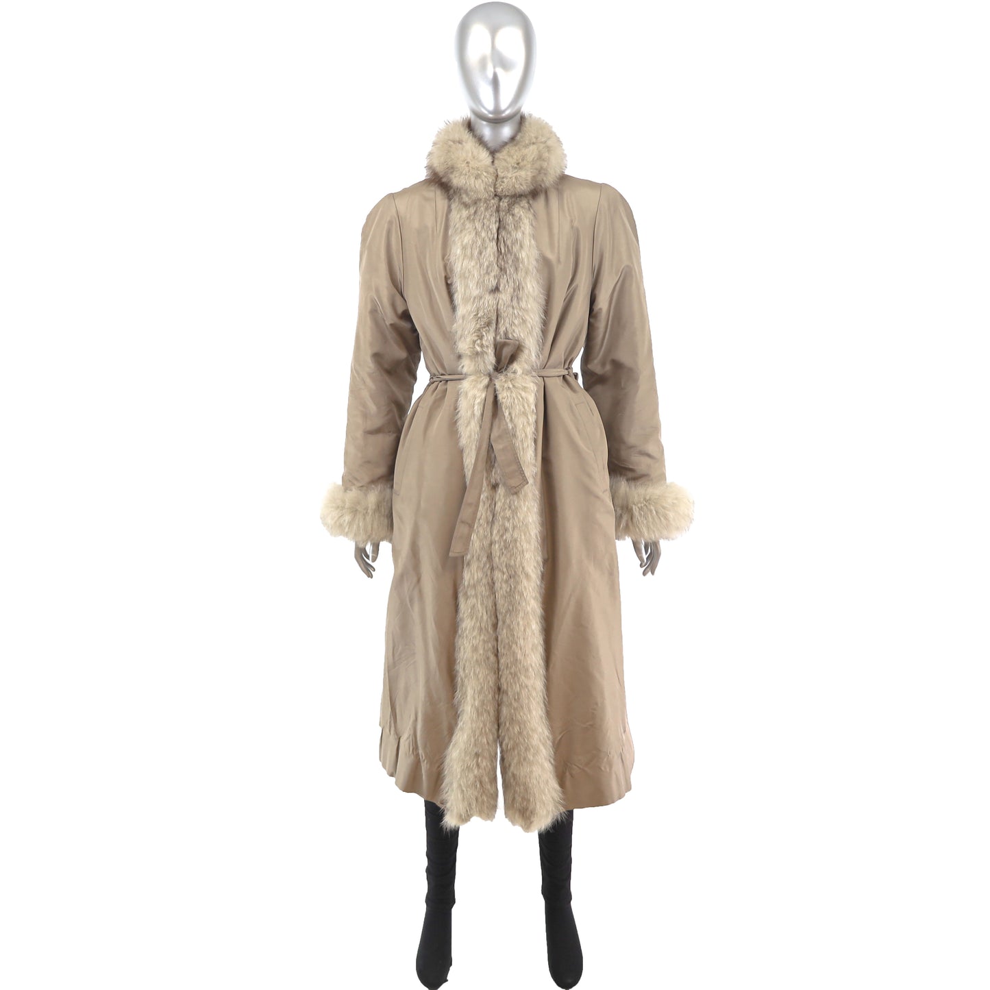 Micro Fiber Rain Coat with Fox Trim- Size M