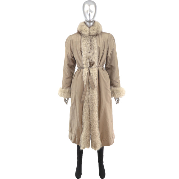 Micro Fiber Rain Coat with Fox Trim- Size M