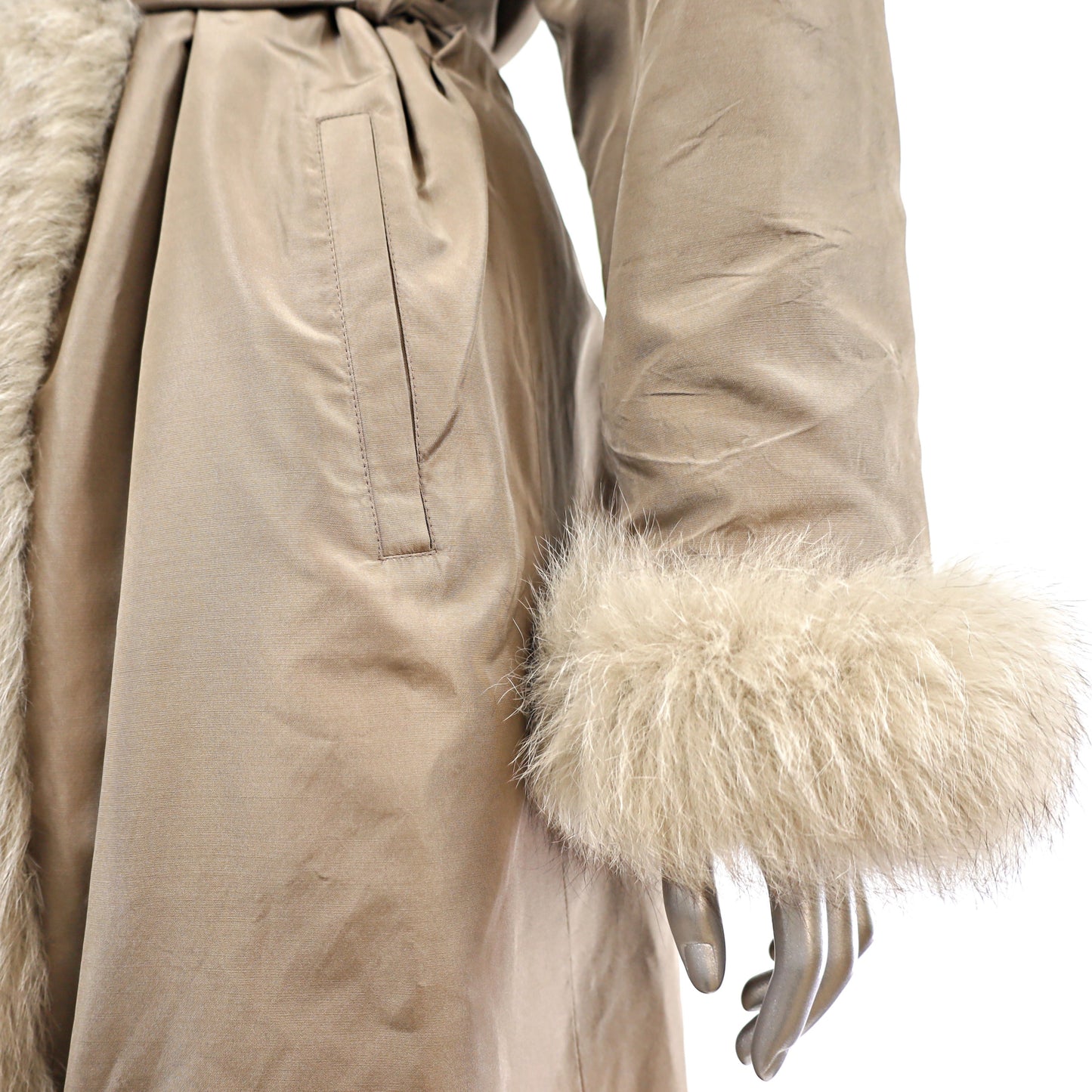 Micro Fiber Rain Coat with Fox Trim- Size M