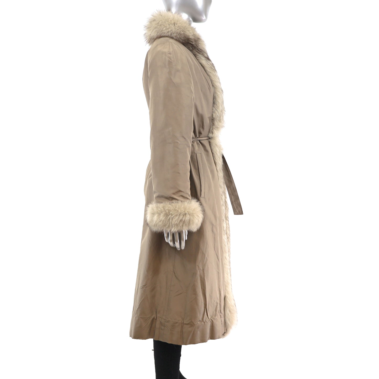 Micro Fiber Rain Coat with Fox Trim- Size M