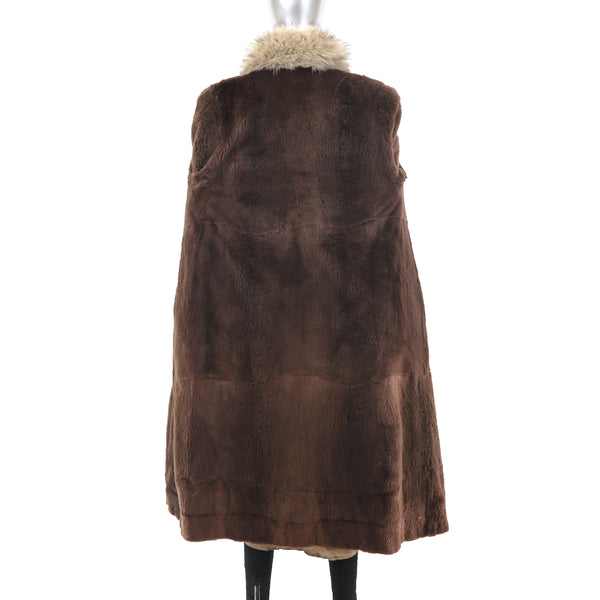 Micro Fiber Rain Coat with Fox Trim- Size M