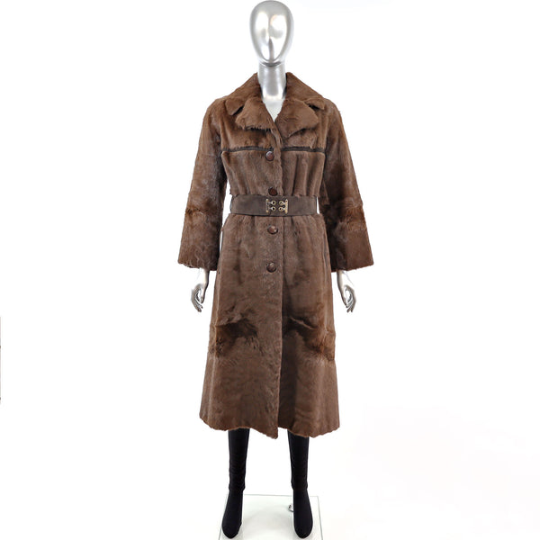 Goat Skin Coat With Leather Belt Fur Size S-M