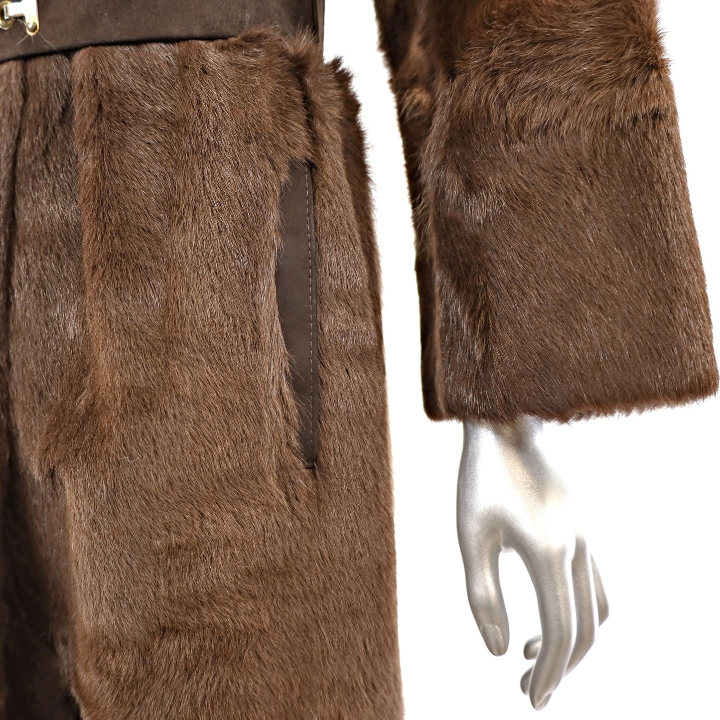 Goat Skin Coat With Leather Belt Fur Size S