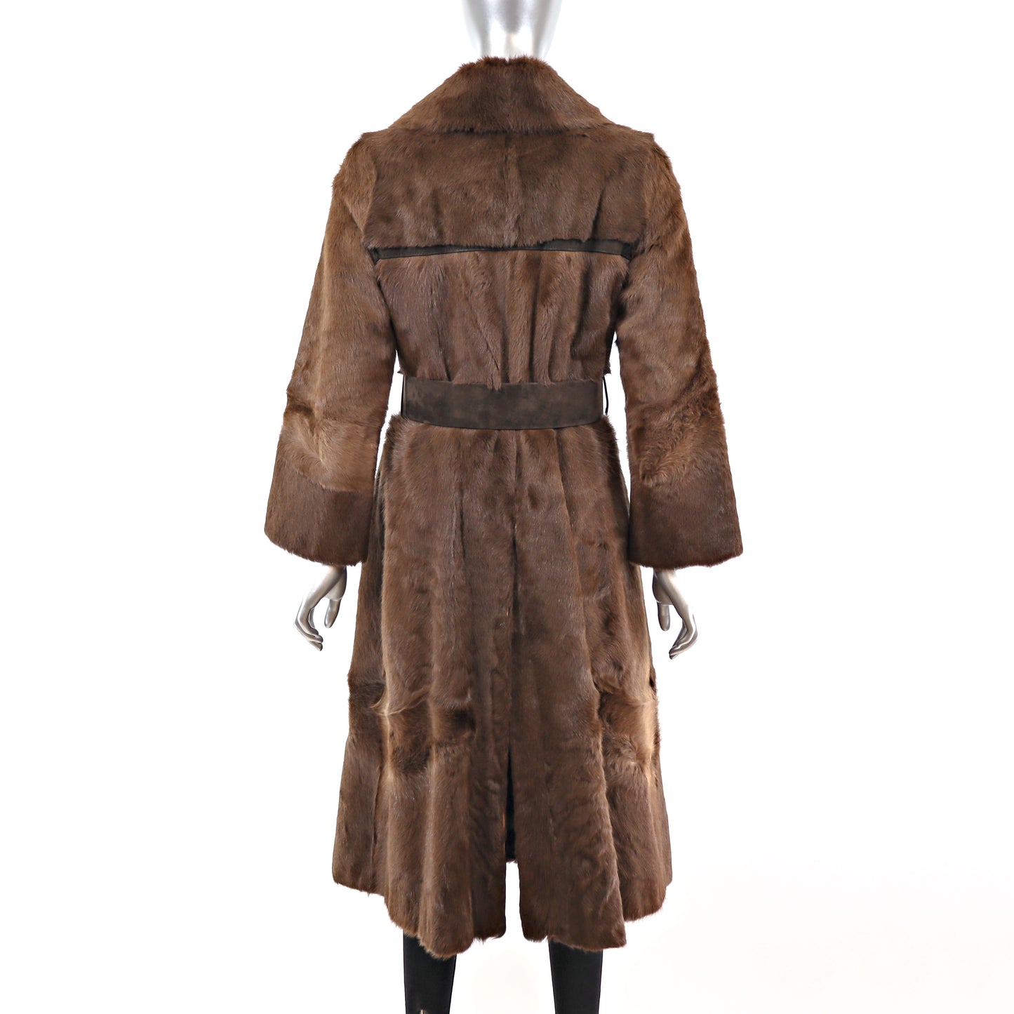 Goat Skin Coat With Leather Belt Fur Size S
