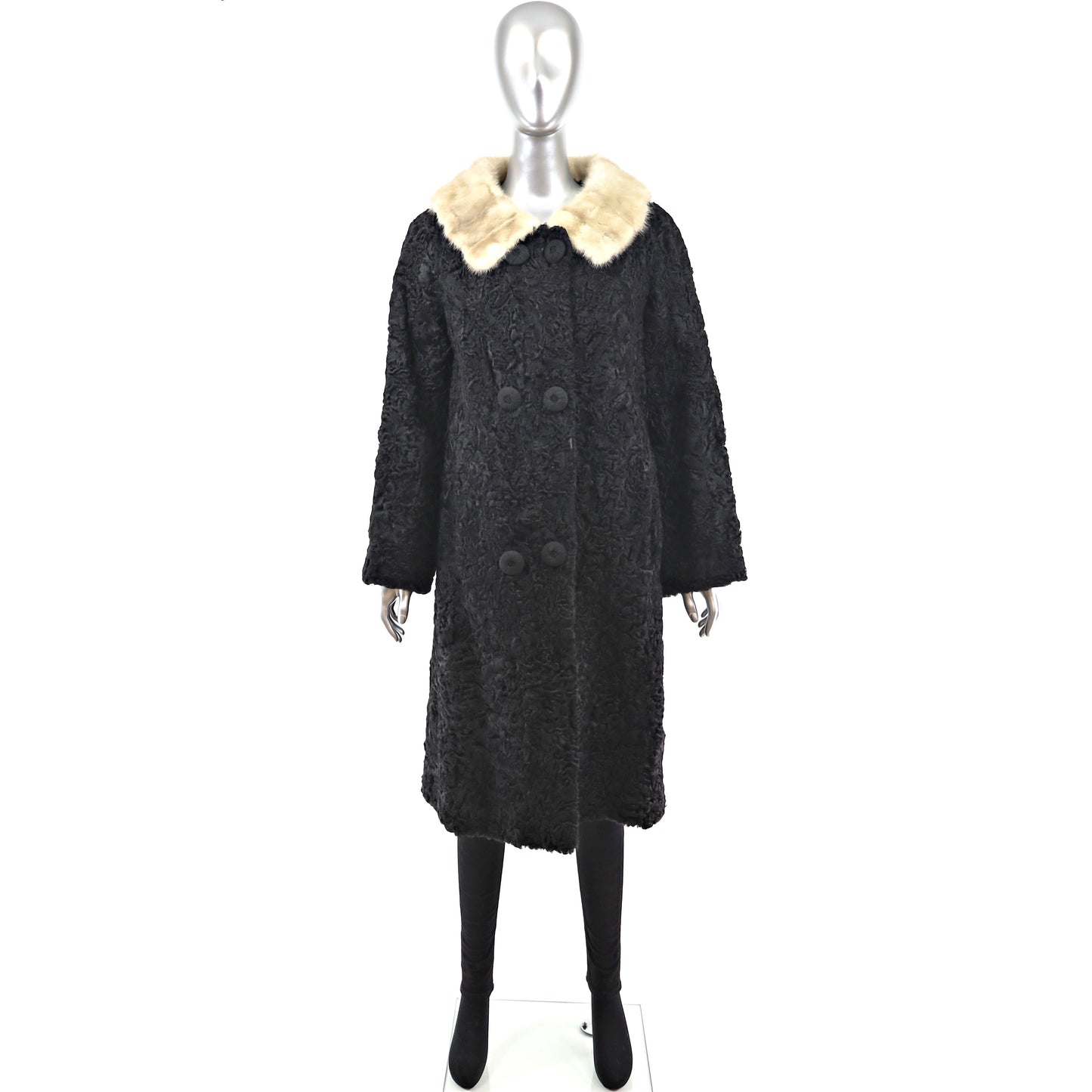 Persian Lamb Coat with Mink Collar- Size M