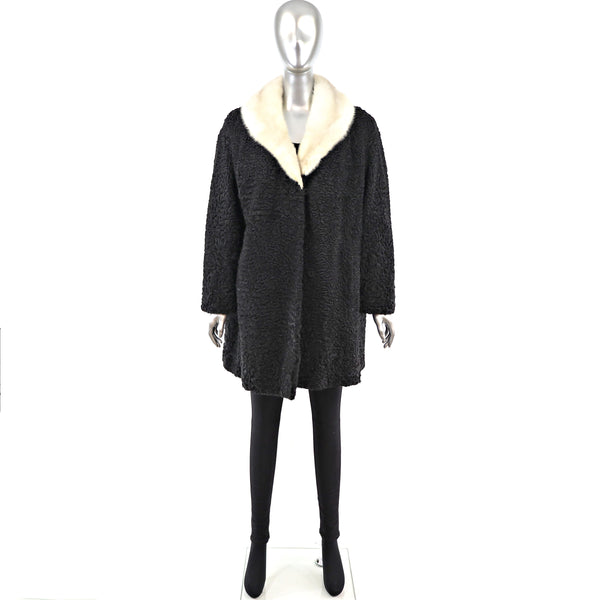 Persian Lamb 3/4 Coat with Mink Collar- Size XXL