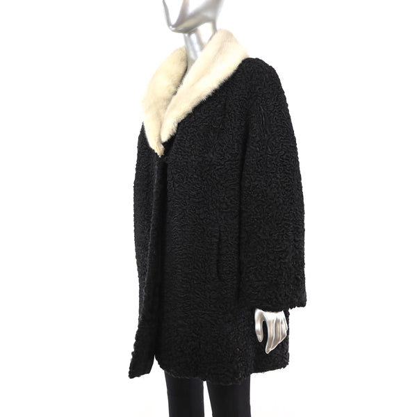 Persian Lamb 3/4 Coat with Mink Collar- Size XXL