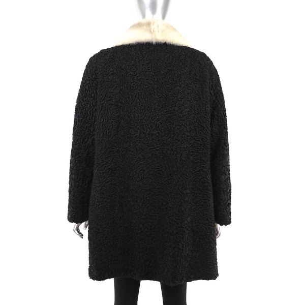 Persian Lamb 3/4 Coat with Mink Collar- Size XXL