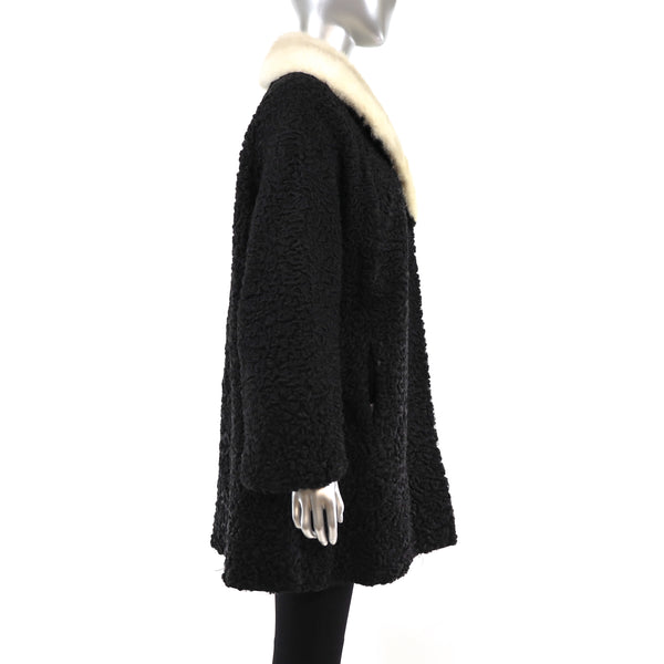 Persian Lamb 3/4 Coat with Mink Collar- Size XXL