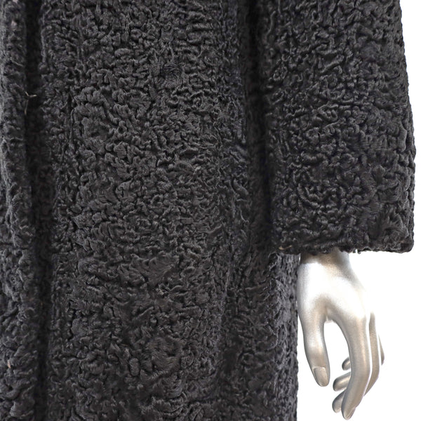 Black Persian Lamb 3/4 Fur Coat With Mink Collar Size S