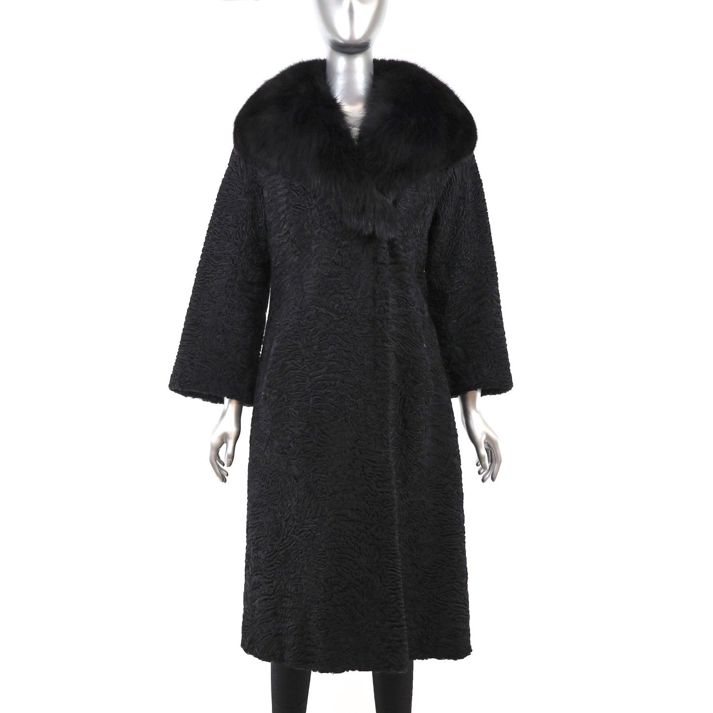 Persian Lamb Coat with Fox Collar- Size XS