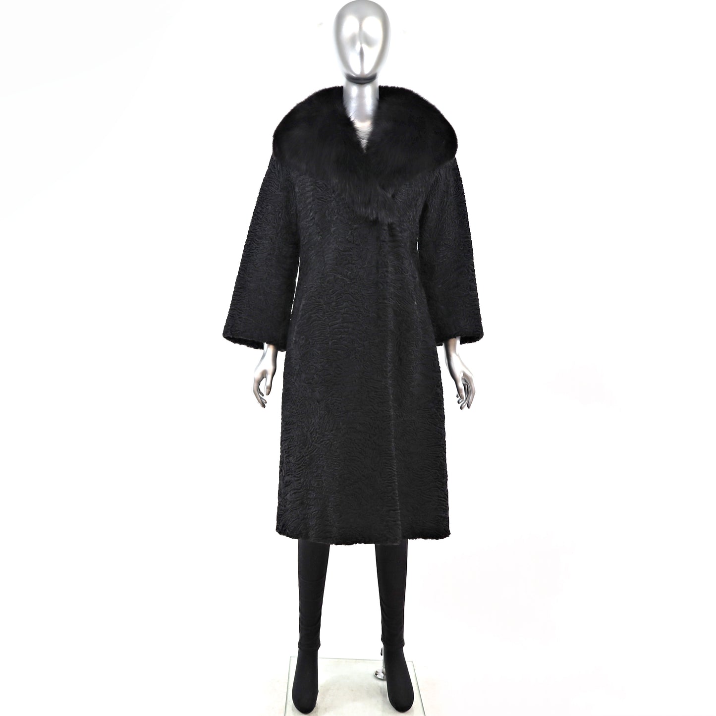 Persian Lamb Coat with Fox Collar- Size XS