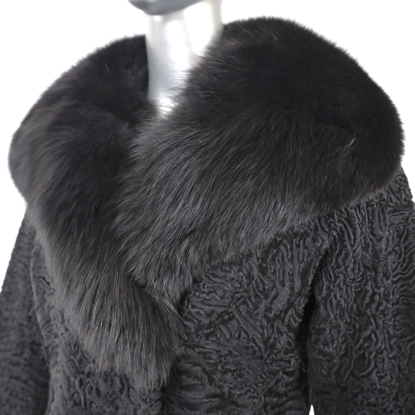 Persian Lamb Coat with Fox Collar- Size XS