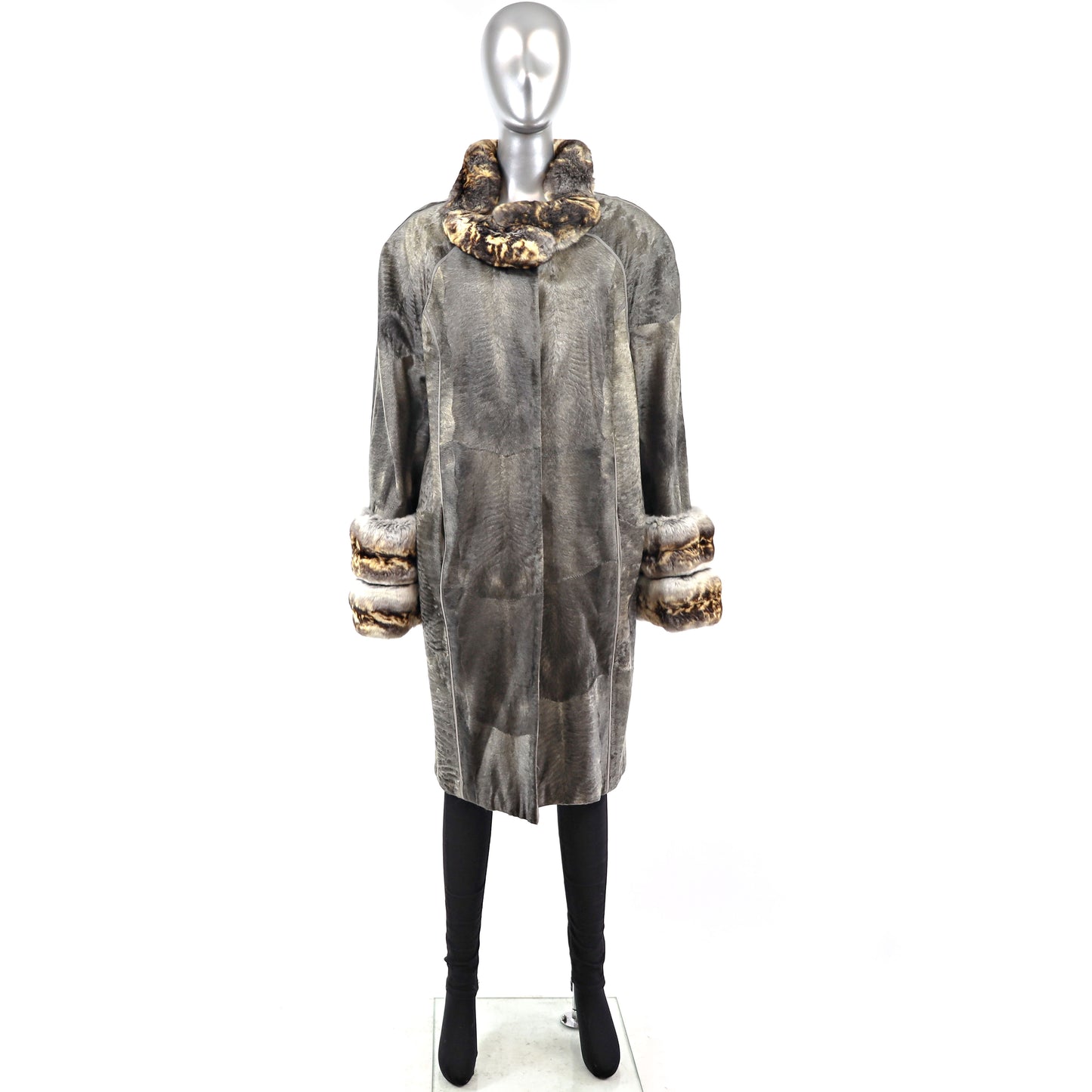 Dennis Basso Sheared Lamb Coat with Chinchilla Trim- Size XXXL